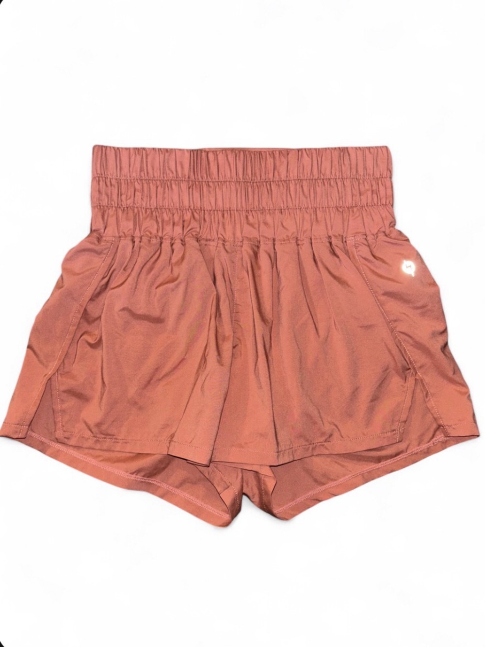 POPFLEX High Waisted Slit Athletic Running Shorts Coral Pink Small